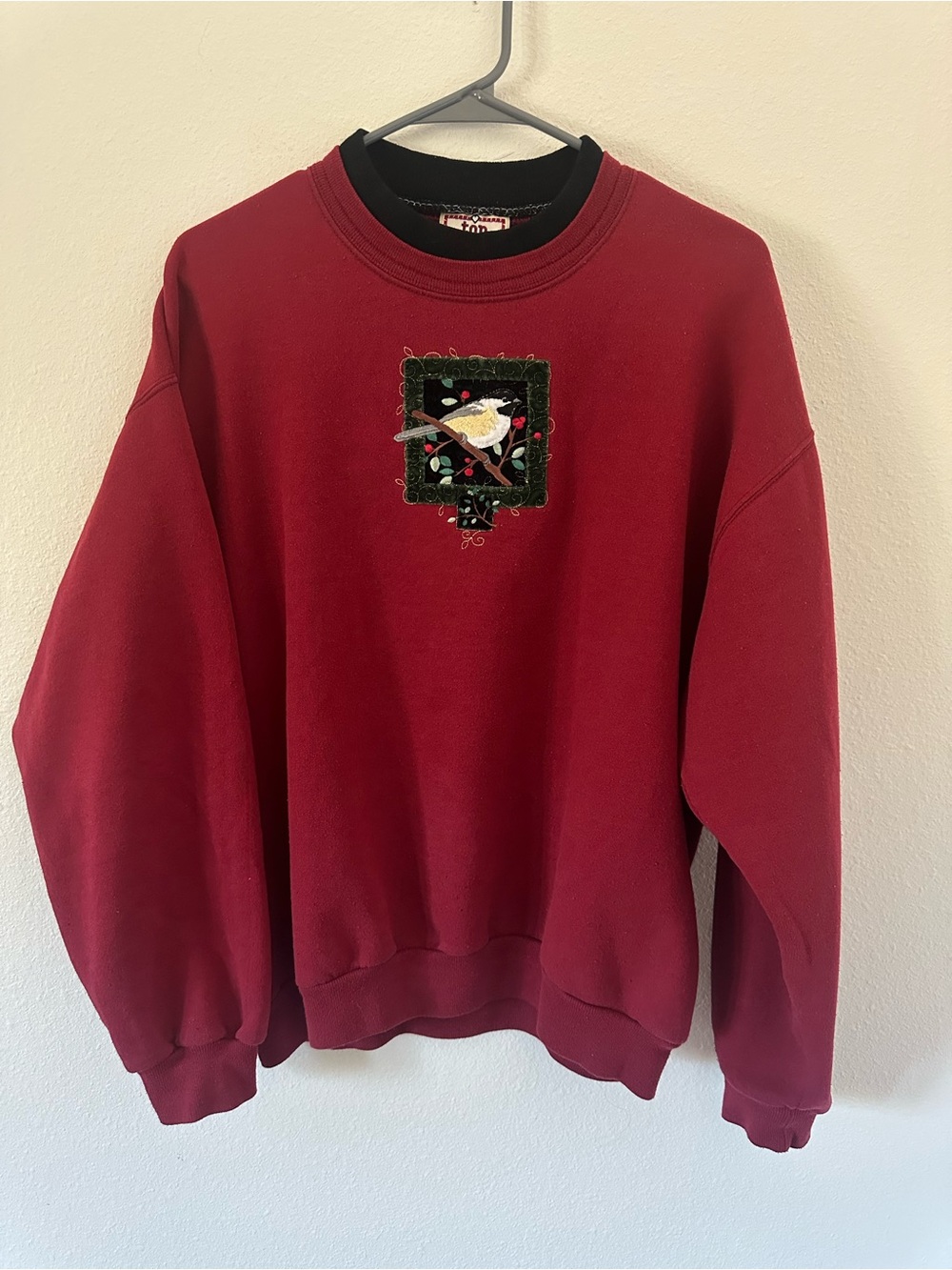 Vintage Women’s Top Stitch Morning Sun Black Chickadee Bird Sweatshirt Large USA